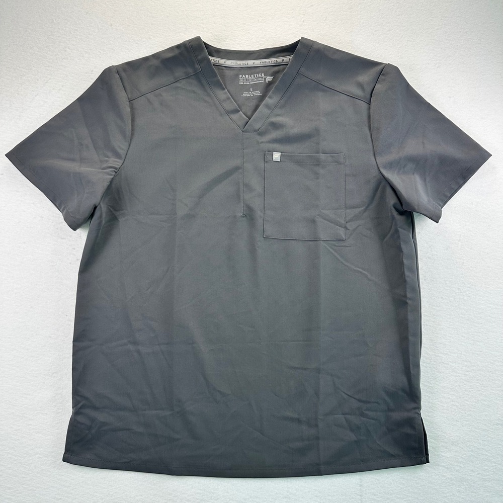 Fabletics Women Charcoal Grey V-Neck Scrub Top Short Sleeve Large TS2500502-0770